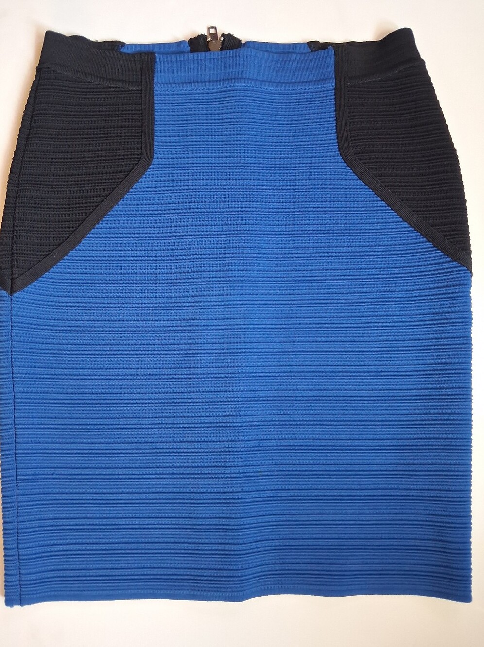 Cut25 by Yigal Azrouel Blue and Black Ribbed Pencil Skirt